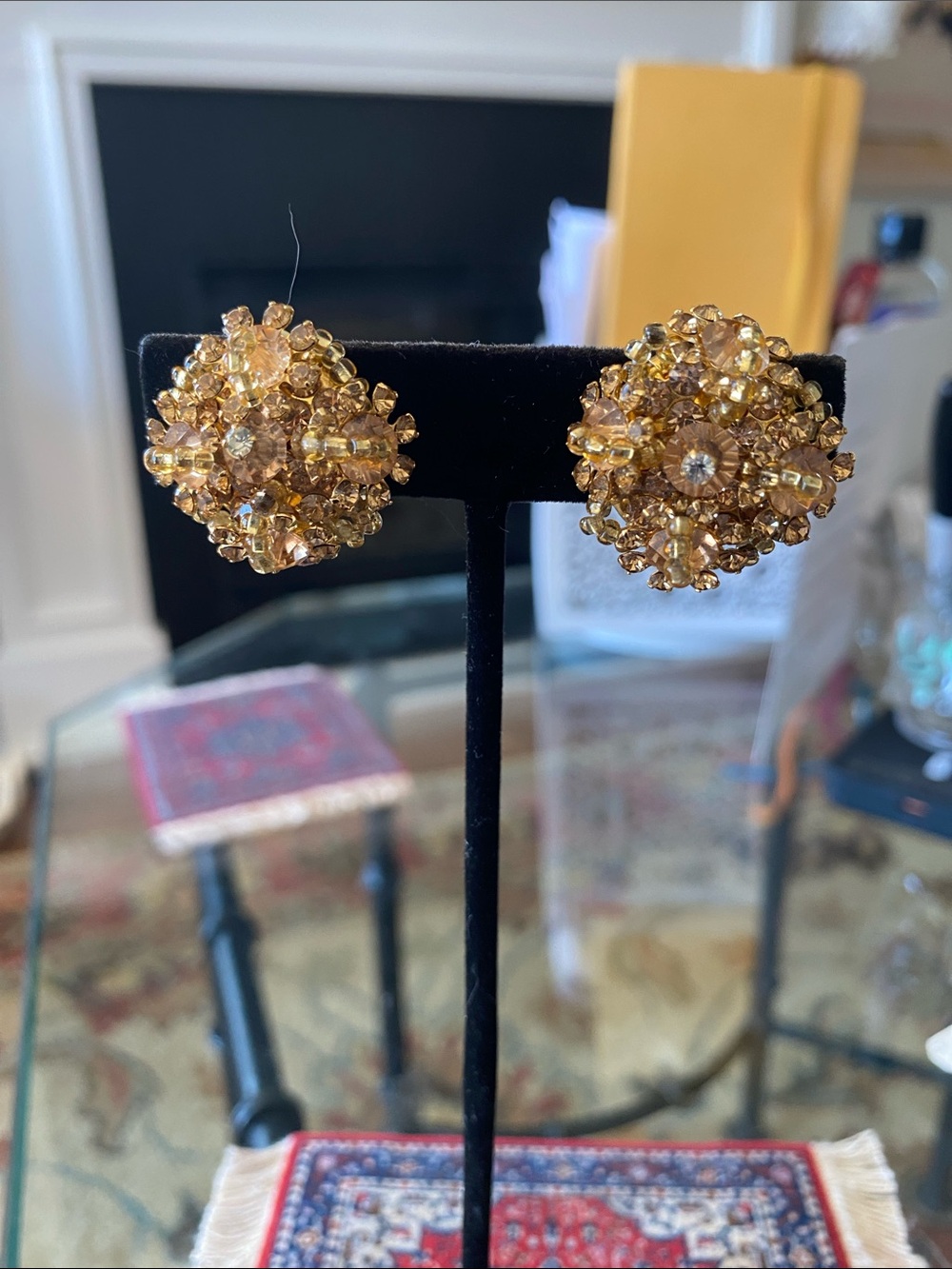 Gold Beaded Cluster Statement Earrings - Women Jewelry